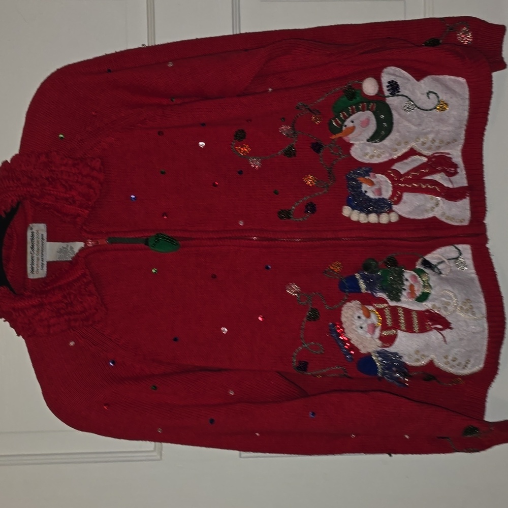 Heirloom Collectibles Ugly Christmas Full Zip Red Sweater ⛄️ Snowman Womens L